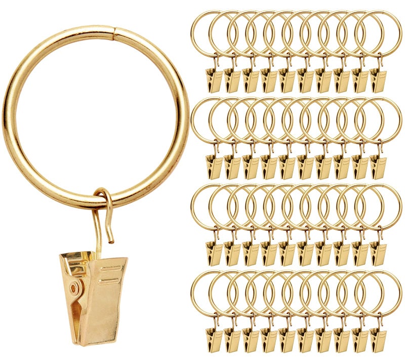Fivebop 40 Pack Rings Curtain Clips Rustproof Metal Window Drapery Clip Vintage Heavy Duty Eyelet Curtain Rods Hangers Rings with Hooks, 1.25In Inner Diameter (Golden-Non Open) - Image 1